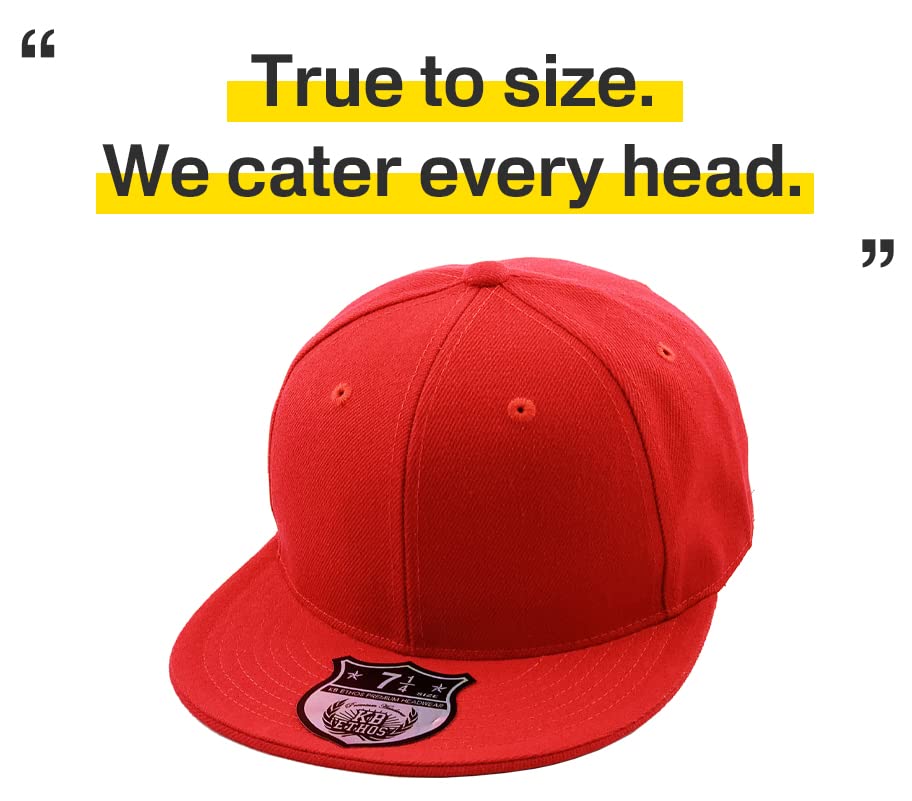 KBETHOS® Original 6 Panel Flat Brim True-Fit Fitted Cap - color: Red, size: 7 3/8