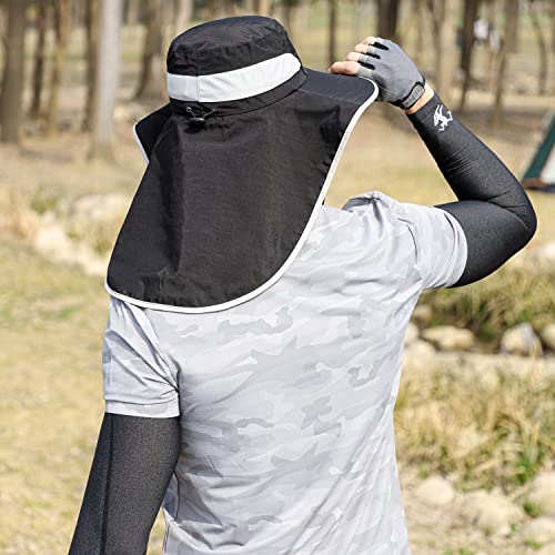 HUAMULAN Women Men Wide Brim Sun Hat Hiking Fishing Hats with Neck Flap - color: Hyp011-black