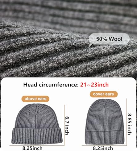Wool Fisherman Beanies for Men Knit Fall Winter Beanie Hat Skull Cap - color: Grey