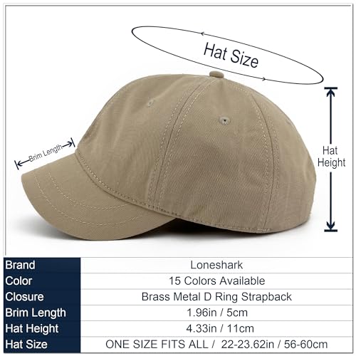 Loneshark Short Brim Baseball Cap for Running Small Bill Umpire Hat - color: Khaki