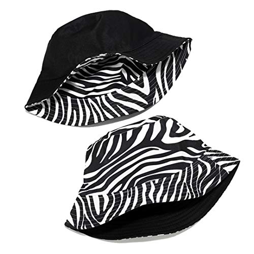 Joylife Animal Print Bucket Hat Novelty Pattern Sun Hats Reversible Packable Fishing Cap for Women, Men - color: Zebra Print, White Stripe Black Hat