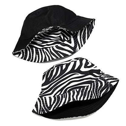 Joylife Animal Print Bucket Hat Novelty Pattern Sun Hats Reversible Packable Fishing Cap for Women, Men - color: Zebra Print, White Stripe Black Hat