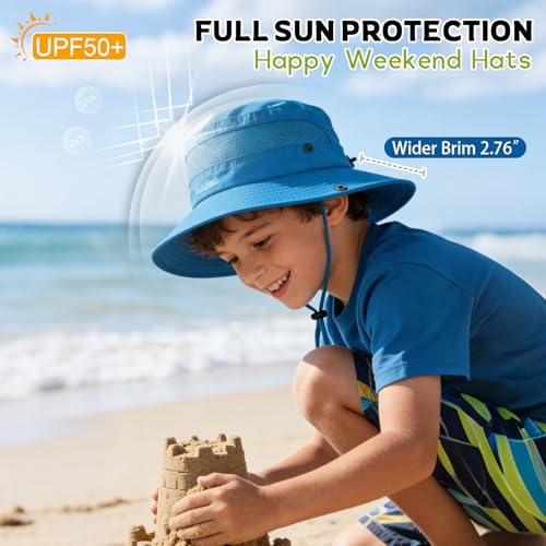 Komorebi UPF 50+ Kids Sun Hat，Wide Brim Bucket Hats for Kids Beach Outdoor - color: 05 Sky Blue