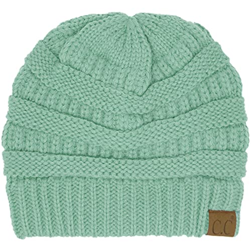 CC Classic Winter Fall Trendy Chunky Stretchy Cable Knit Beanie Hat - color: Solid Pale Mint