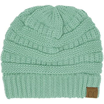 CC Classic Winter Fall Trendy Chunky Stretchy Cable Knit Beanie Hat - color: Solid Pale Mint
