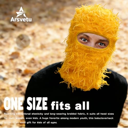 Distressed Ski Mask Balaclava, Yeat Shiesty Knitted Full-Face Mask - color: Yellow