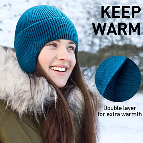 Arcweg Beanie with Earflap for Men Women Winter Warm Thermal Hats Stocking Cap Toboggan Outdoor Hat - color: Lake Blue