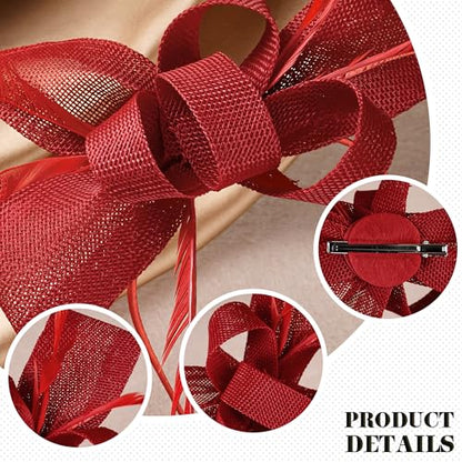Zinniday Victoria Tea Party Hat - 2025 Bow Derby Attire Hats with Hairpin,1920s 50s Feather Fascinators for Women - color: Red