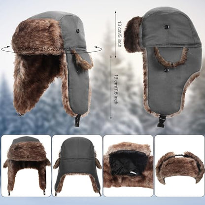 SATINIOR 1 Pcs Unisex Trapper Hat with Chin Strap Earflaps Hat - color: Grey