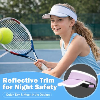Kids Sun Visor Hats for Girls Boys Reflective Sports Hats Summer Beach Running Tennis Golf Caps Age 8-14 - color: Reflective Strip-white