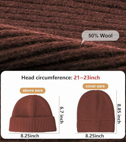 Wool Fisherman Beanies for Men Knit Fall Winter Beanie Hat Skull Cap - color: Dark Coffee