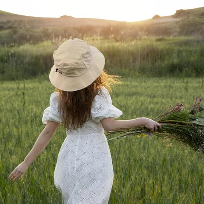 Outdoor Bucket Packable Sun Hat with Detachable Chin Strap for Women and Men, Quick Dry Waterproof UV Protection Sun Hat - color: Khaki