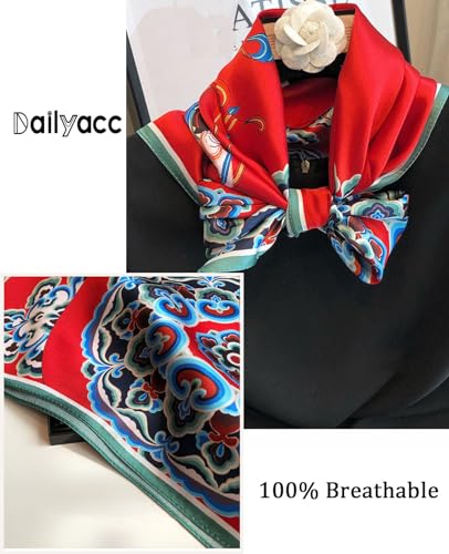 Dailyacc Hair Bandanas Scarf For Women Lightweight Fashion Neck Silk Satin Head Scarves For Sleeping Handbags Scarf - color: 11-auspicious Red Cloud/27.5*27.5in