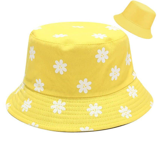 XYIYI Cute Bucket Hat Beach Fisherman Hats for Women, Reversible Double-Side-Wear - color: Flower Yellow