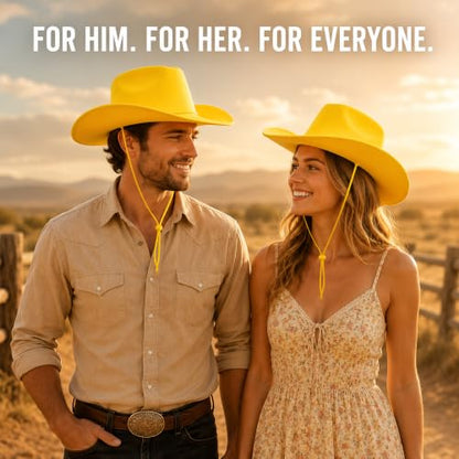 COLLECT PRESENT Plain Felt Cowboy & Cowgirl Hat for Men and Women | Western Studded Cowboy Hat in Adult Sizes - color: Yellow