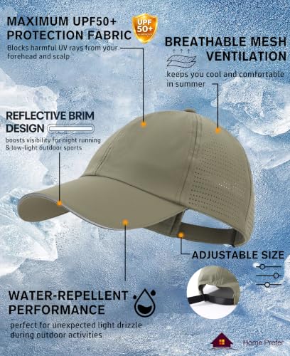 Home Prefer Reflective Water Repellent Quick Dry Airy UPF50+ Sun Hat for Men Women Outdoor Sports Baseball Caps Unisex - color: Light Army Green