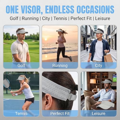 Sun Visors for Women Men Adjustable Folding Cap Running Golf Tennis - color: Light Gray
