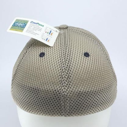 Cotton with Stretchable Polyester Air Mesh Back Flex Six Panel Baseball Cap - color: S/M, Khaki/Khaki/Navy, size: Small