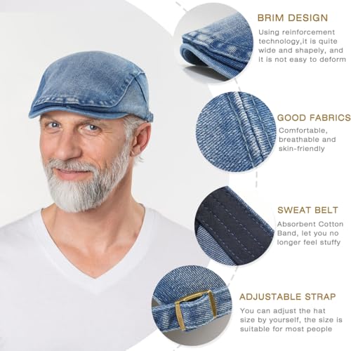 Mens Denim Cotton Newsboy Cap Ivy Gatsby Driving Hunting Cabbie Hat - color: Blue