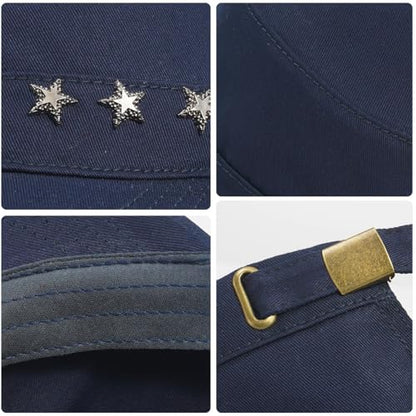 Initlove Cadet Army Cap Military Unisex Flat Top Hat for Men Women - color: Star Navy