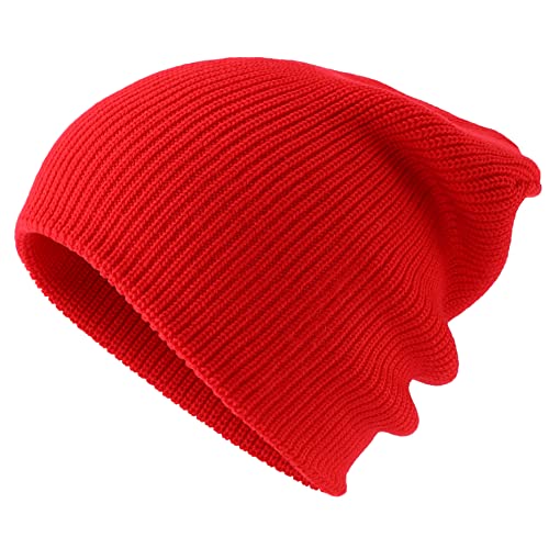 Connectyle 2 Pack Classic Cuffed Beanie Hat for Men & Women Warm Winter Knit Hat Thick Beanies Skull Cap Acrylic Watch Cap - color: Black+red