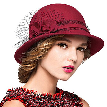 Maitose™ Women's Wool Felt Bowler Hat - color: Red