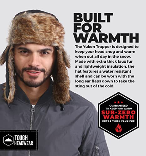 Tough Headwear Russian Trapper Hat – Water-Resistant Ushanka for Men & Women with Chin Strap & Ear Flaps - color: Quilted Black
