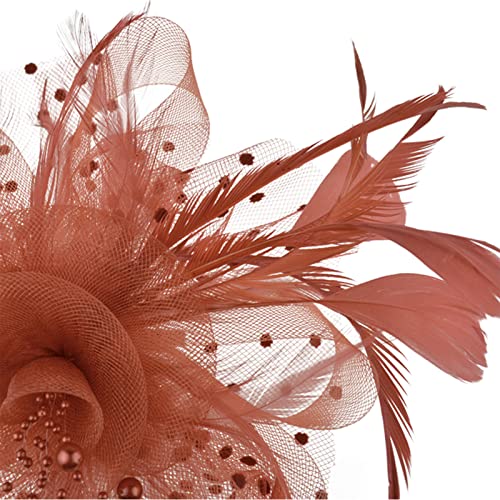 AQOKKA Women Fascinators Hats Flower Fascinators with Headband and Clip Tea Party Headwear for Women and Girls - color: 1 Pc 7" Diameter / Coffee