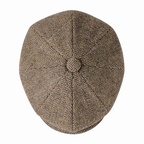 Men Wool Blend 8 Panel Newsboy Cap - color: Herringbone Khaki, size: 7 3/8