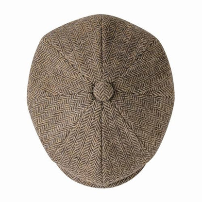 Men Wool Blend 8 Panel Newsboy Cap - color: Herringbone Khaki, size: 7 5/8