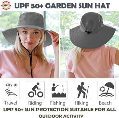 Solaris Wide Brim Sun Hat with Neck Flap - color: Grey, size: Medium