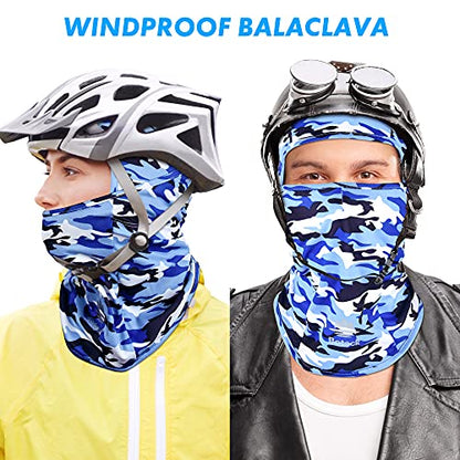 Balaclava Ski Mask, Sun Protection Breathable Face Cover Men Women - color: Camo Blue