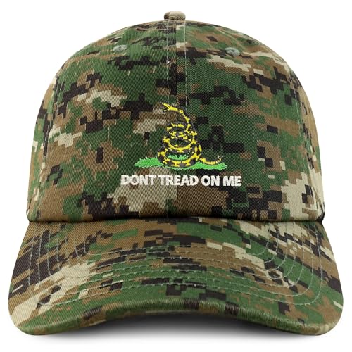 Trendy Apparel Shop Don't Tread on Me Embroidered Unstructured Cotton Dad Hat - color: Digital Green Camo