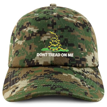 Trendy Apparel Shop Don't Tread on Me Embroidered Unstructured Cotton Dad Hat - color: Digital Green Camo