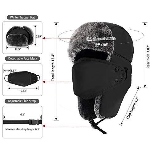 mysuntown Winter Hats for Women Men Trapper Ushanka Hat with Ear Flaps - color: Black