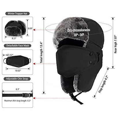 mysuntown Winter Hats for Women Men Trapper Ushanka Hat with Ear Flaps - color: Black