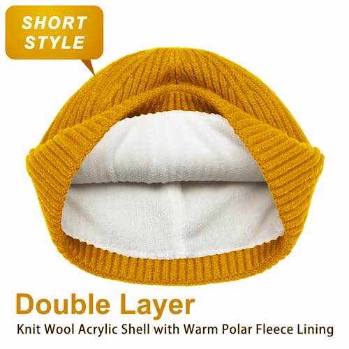 ROYBENS Short Wool Fisherman Beanie for Men Women Knit Fleece Lined Beanies - color: 2pcs-black+yellow