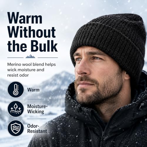 Plus Size Fleece Lined Beanie Hat - M/L/XXL Merino Wool Beanie Hat for Men - color: Slate Gray, size: X-Large-XX-Large