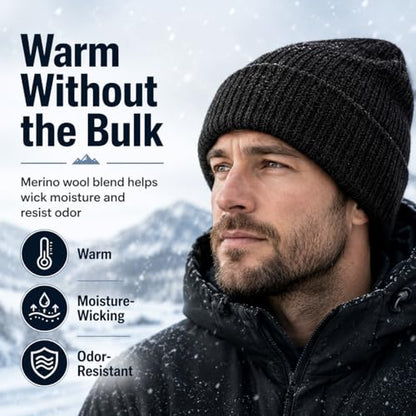 Men’s Plus Size M/L-XXL Merino Wool Beanie for Big Heads - color: Slate Gray, size: Medium-Large