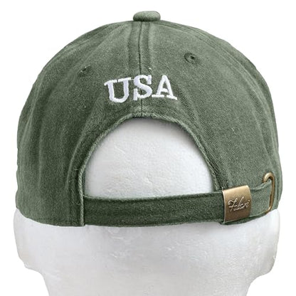Falari USA Flag Embroidered Baseball Cap, Low Profile Adjustable Dad Hat, 100% Cotton, Pre-Washed - color: Olive Green