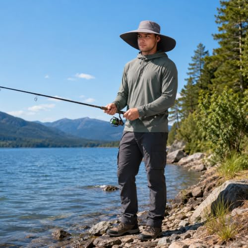 Wide Brim Sun Hat for Men Women UV Protection Bucket Fishing Hats - color: Dark Gray Solid