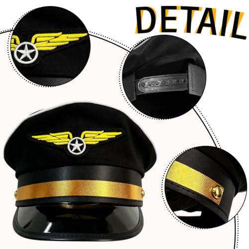 Adjustable Pilot Hat,Black Pilot Costume Accessories for Adults,1 Pack