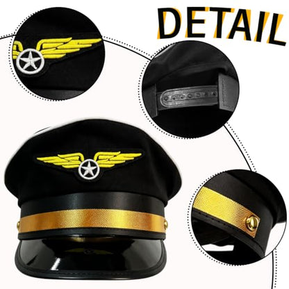 Adjustable Pilot Hat,Black Pilot Costume Accessories for Adults,1 Pack