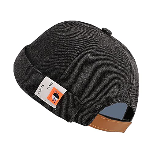 Men Hats Docker Cap Hats Beanie Sailor Cap Worker Hat Rolled Cuff Retro Brimless Hat with Adjustable (Earth-Black)