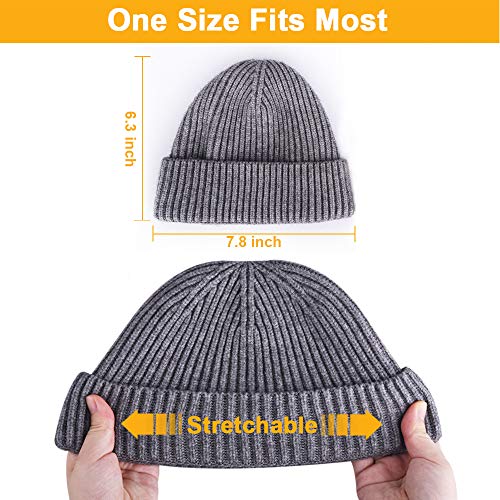 3 Pack Wool Fisherman Beanies for Men, Short Knit Watch Cap Cuffed Hats - color: C-black, Gray, Navy Blue