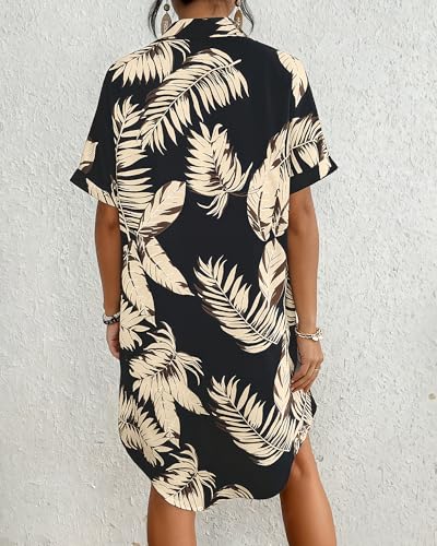 Bsubseach Women Swimsuit Coverup Shirt Dress Button Down Bathing Suit Cover Up Beach Vacation Outfits - color: Aa-leaf Print, size: X-Small