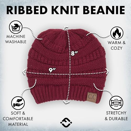 Funky Junque Adult Winter Beanie Slouchy Knit Skull Cap - color: Burgundy