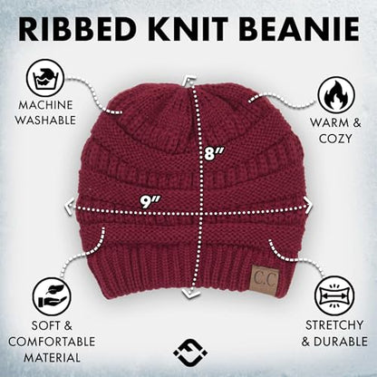 Funky Junque Adult Winter Beanie Slouchy Knit Skull Cap - color: Burgundy