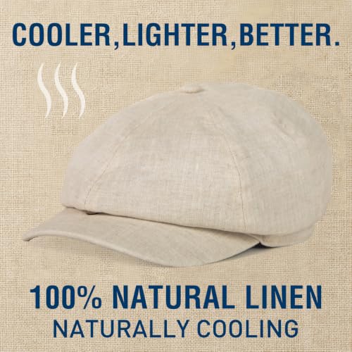 XL XXL Oversized 8 Panel Natural Linen Flat Cap Newsboy Hat Lightweight Summer Cooling Golf Outdoor Eco-Friendly - color: Beige(elastic), size: Medium-Large