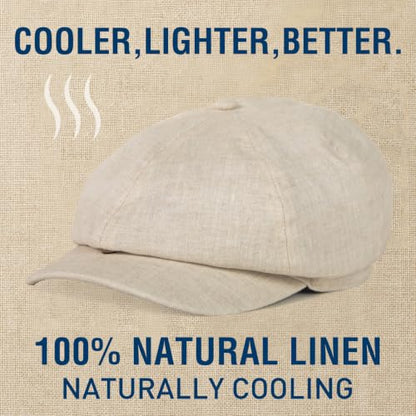 XL XXL Oversized 8 Panel Natural Linen Flat Cap Newsboy Hat Lightweight Summer Cooling Golf Outdoor Eco-Friendly - color: Beige(elastic), size: X-Large-XX-Large